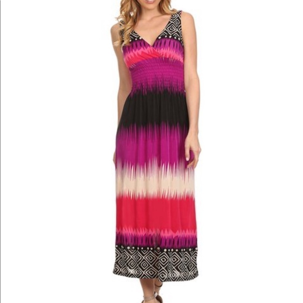 Fuchsia Tie-Dye lace back Maxi Dress women size S
